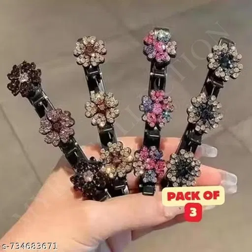 Hair Clips for Women, Pack of 3 (Multicolor)
