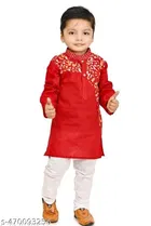 Solid Button Cotton Kurta Set for Boys 