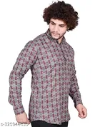 Cotton Blend Printed Short Kurta for Men, Multicolor 