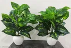 Plastic Artificial Flower With Pot,Multicolour,Set Of 2
