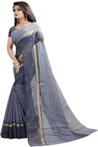 Polycotton Striped Saree for Women 