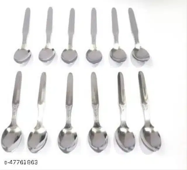 Steel Spoon Set (Silver, Pack of 12)