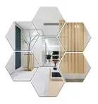 3D Acrylic Decorative Wall Mount Mirror Murals Wall Stickers (Silver) Unframed (7 Hexagon Glass)