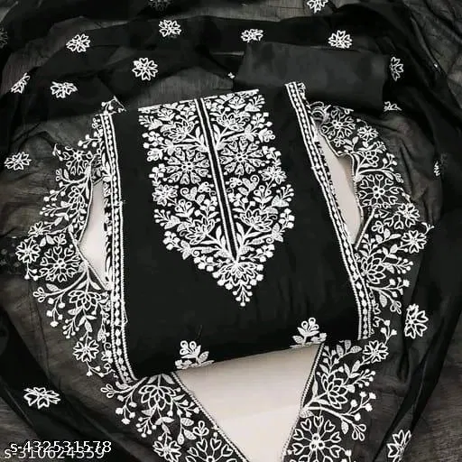 Chanderi Cotton Punjabi/All Over Suits for Women (Black, Un Stitched)