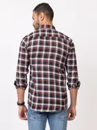 Cotton Blend Checkered Shirt for Men, Maroon 