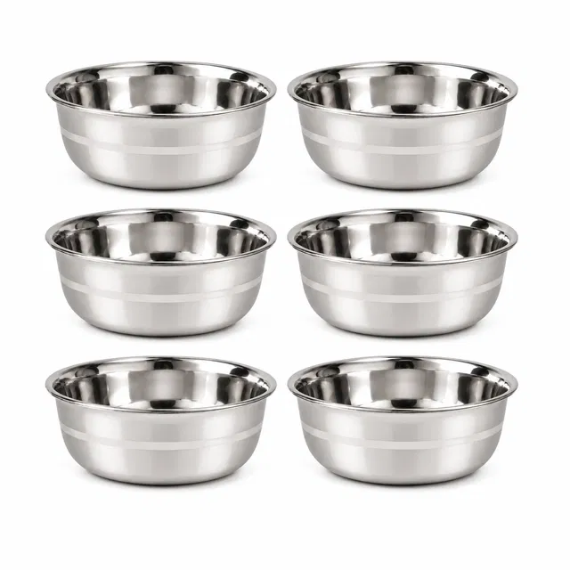 SimpleHome Silver Touch Steel Dessert Bowl 350ml Combo Set of 6