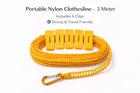 Portable Nylon Rope Clothesline 3 Meter + 6 Clips Orange