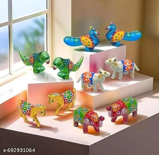 Plastic Temple Decor Animal Set, Pack of 10 (Multi)
