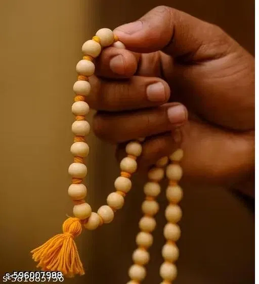 Tulsii Jaap Mala - 108 Beads Original Basil Wood Rosary for Men (Beige)