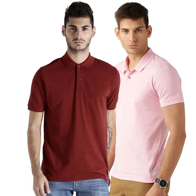 Polo Cotton Blend T-shirts Pack of 2 for Men (Multicolor, S)