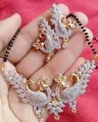 Stones Studded and Beaded Mangalsutra with Earrings, Gold