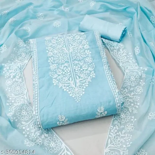 Embroidered Unstitched Suit for Women (Sky Blue, 2.25 m)