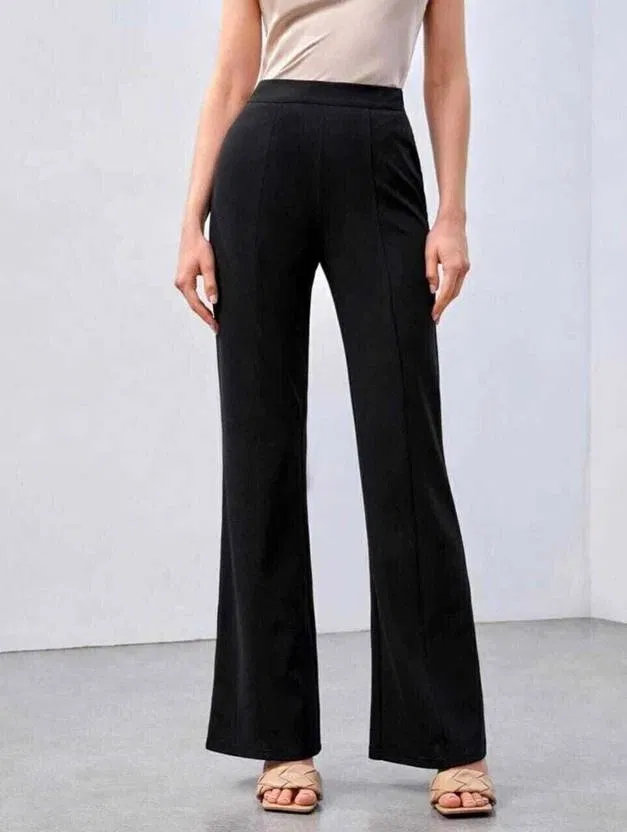 Poly Spandex Bell Bottoms Trouser / Pant for Women (Black, S)