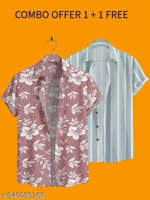 Casual Shirts for Men, Pack of 2 (Pink, S)