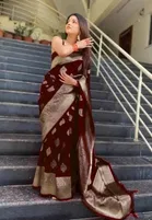 Silk Woven Design Saree for Women, Maroon 