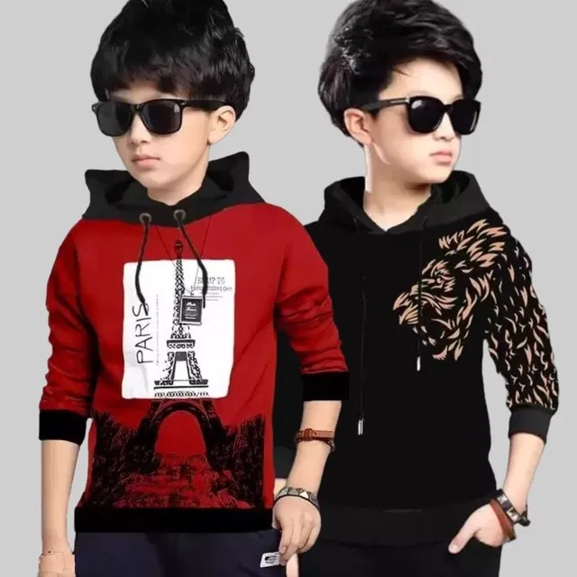 Cotton Blend Hoodies  for Boys (Multicolor, 8-9 Years) (Pack of 2)