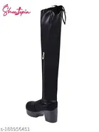 Shoetopia Solid Synthetic Heeled Boots Black 