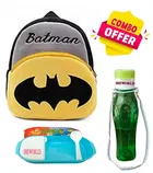 Combo of Fabric School Bag, Water Bottle with Lunch Box for Kids 