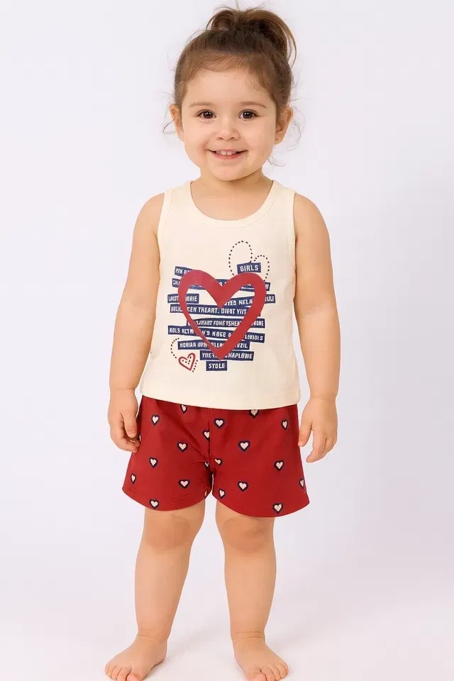 Cotton Blend Printed Clothings Set for Girls (Cream, 4-5 Years)