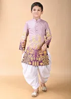 Rayon Printed Kurta with Dhoti for Boys, Purple & White 
