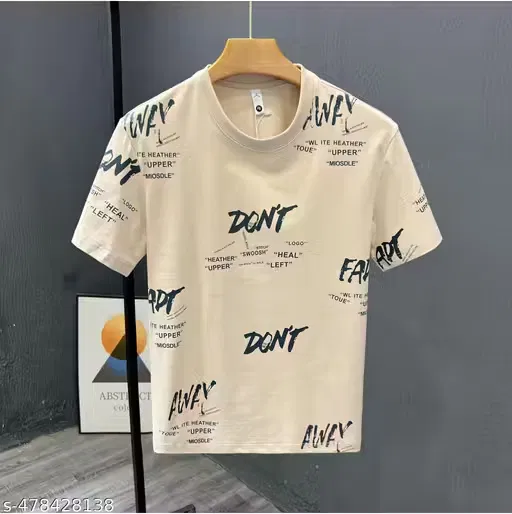 Poly Blend Printed T-shirt for Men, Beige (XL)