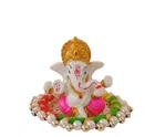 Metal Decorative Ganpati Haldi Kumkum Stand with 2 Roli Chawal Holder, Multicolor
