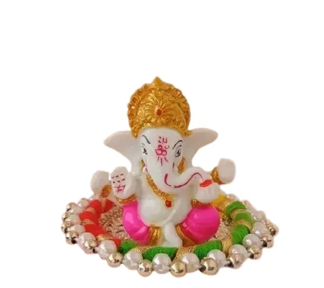 Metal Decorative Ganpati Haldi Kumkum Stand with 2 Roli Chawal Holder, Multicolor