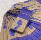 Litchi Silk Zari Embroidered Saree for Women, Cream & Blue 