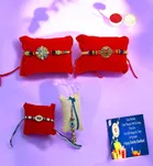 Metal 4 Pcs Rakhi with Greeting Card & Roli 