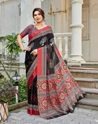 Silk Printed Saree for Women, Black 