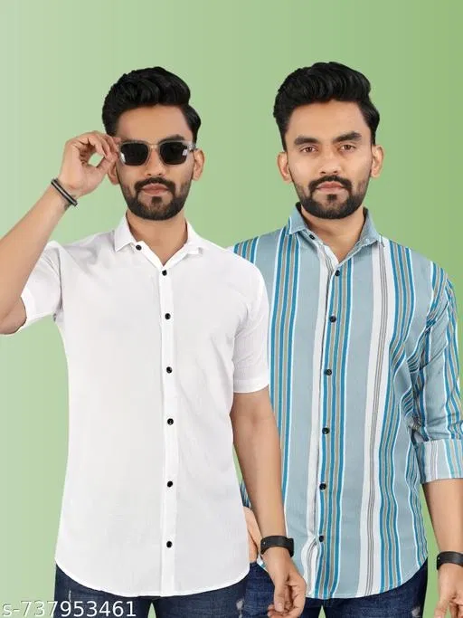 Casual Shirts for Men, Pack of 2 (White, L)