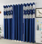 Polyester Curtains for Door (Navy Blue, 7 Feet) (Pack of 3)