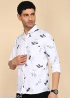 Cotton Printed Shirts for Men, White 