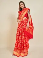 Litchi Silk Floral Saree for Women, Red 