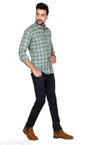 Cotton Blend Checkred Shirt for Men, Green 
