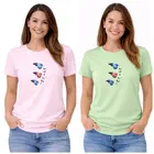 Cotton Blend T-shirt for Women, Green & Pink, Pack of 2 