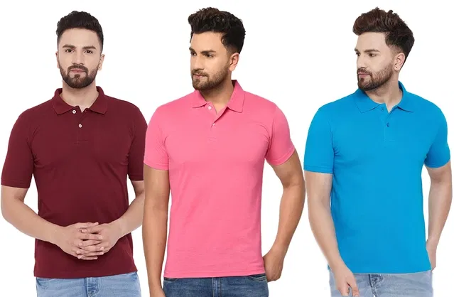 Polo T-shirts for Men, Pack of 3 (Multicolor, L)