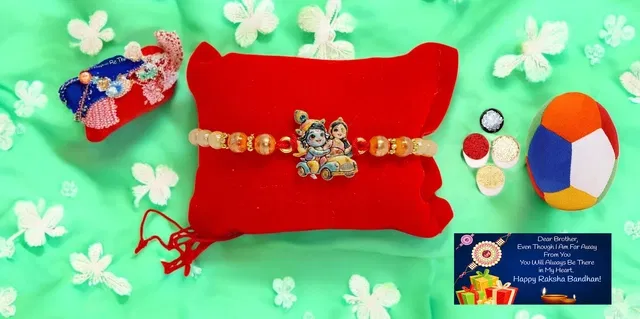Metal Rakhi with Ball & Greeting Card, Roli (Multicolor, Set of 1)