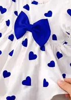 Heart Shape Print Cotton Frocks for Girls, White & Blue 