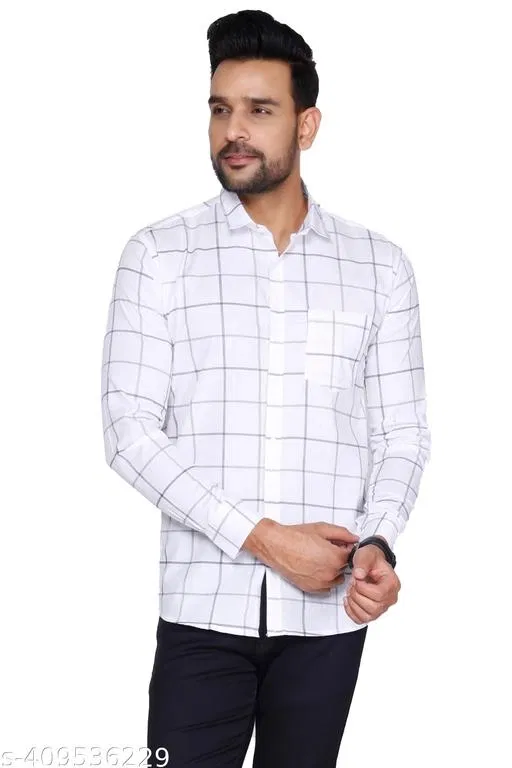 Cotton Blend Checkred Shirt for Men, White (XXL)