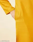 Cotton Solid Kurta Set for Men, Yellow & White 