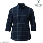 Cotton Blend Checked Shirts for Men, Navy Blue 
