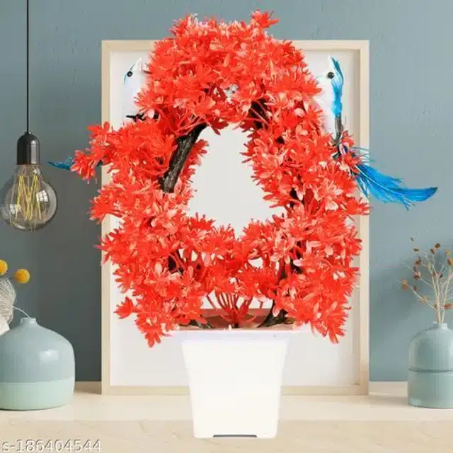 Artificial Plant with Pot (Red, 12 inches)