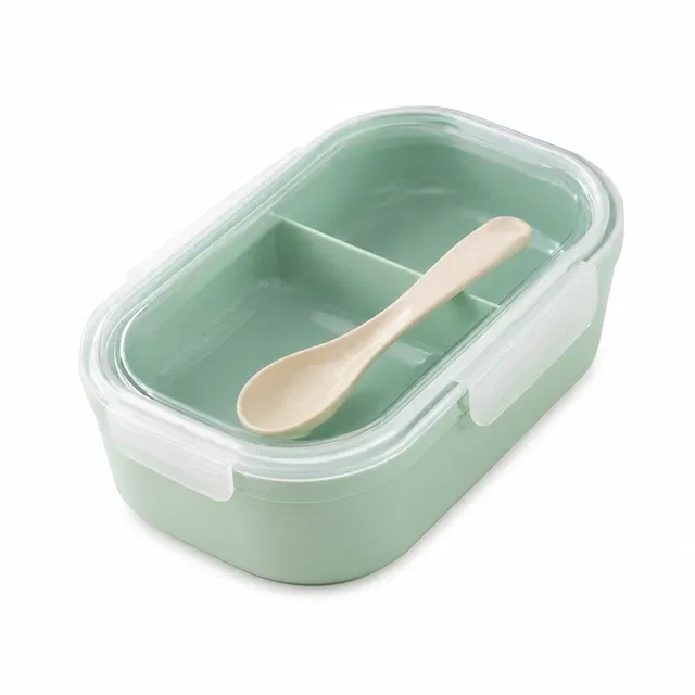 Plastic bento-style lunch boxes with spoon. Assorted Any 1 Colour