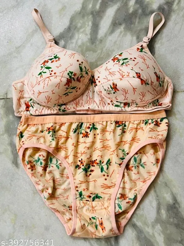 Cotton Blend Printed Lingerie Set for Women (Multicolor, 36A)