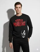 Fleece Printed Sweatshirt for Men ,Black 