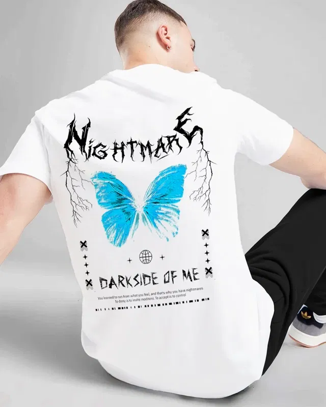 Round Neck Printed T-Shirt for Men (White, XL)