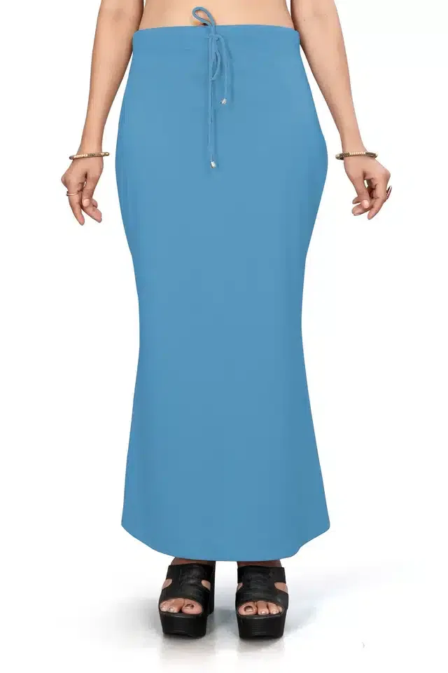 Lycra Solid Saree Petticoat for Women (Sky Blue, L)