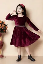 Velvet Solid Dress for Girls 