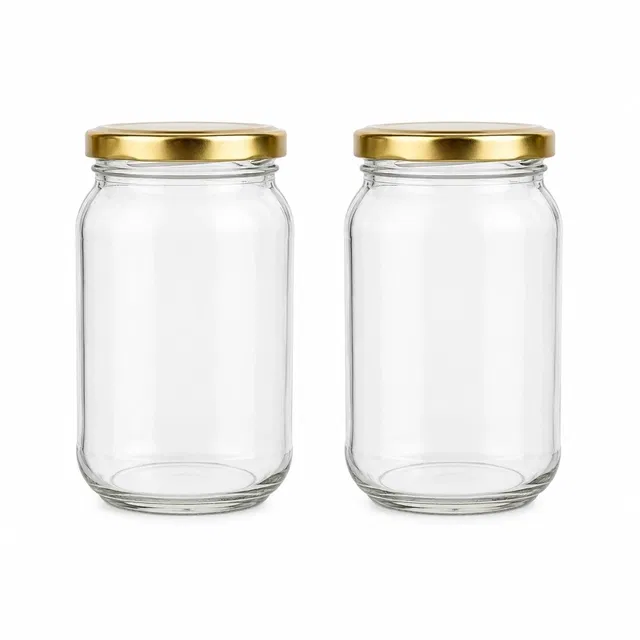 Afast Air Tight Kitchen Storage 1100 Ml long Glass Jar with Gold lid -Pack of 2